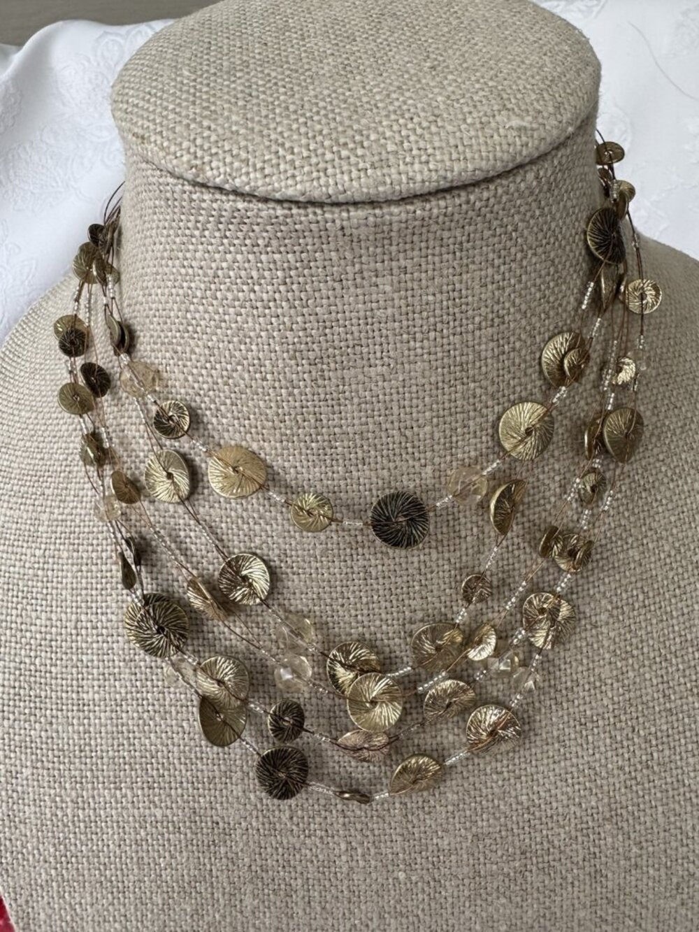 Chicos Gold Tone 16" 5 Layer Chain Seed Bead Beaded Charm Statement Necklace NEW - Picture 5 of 13